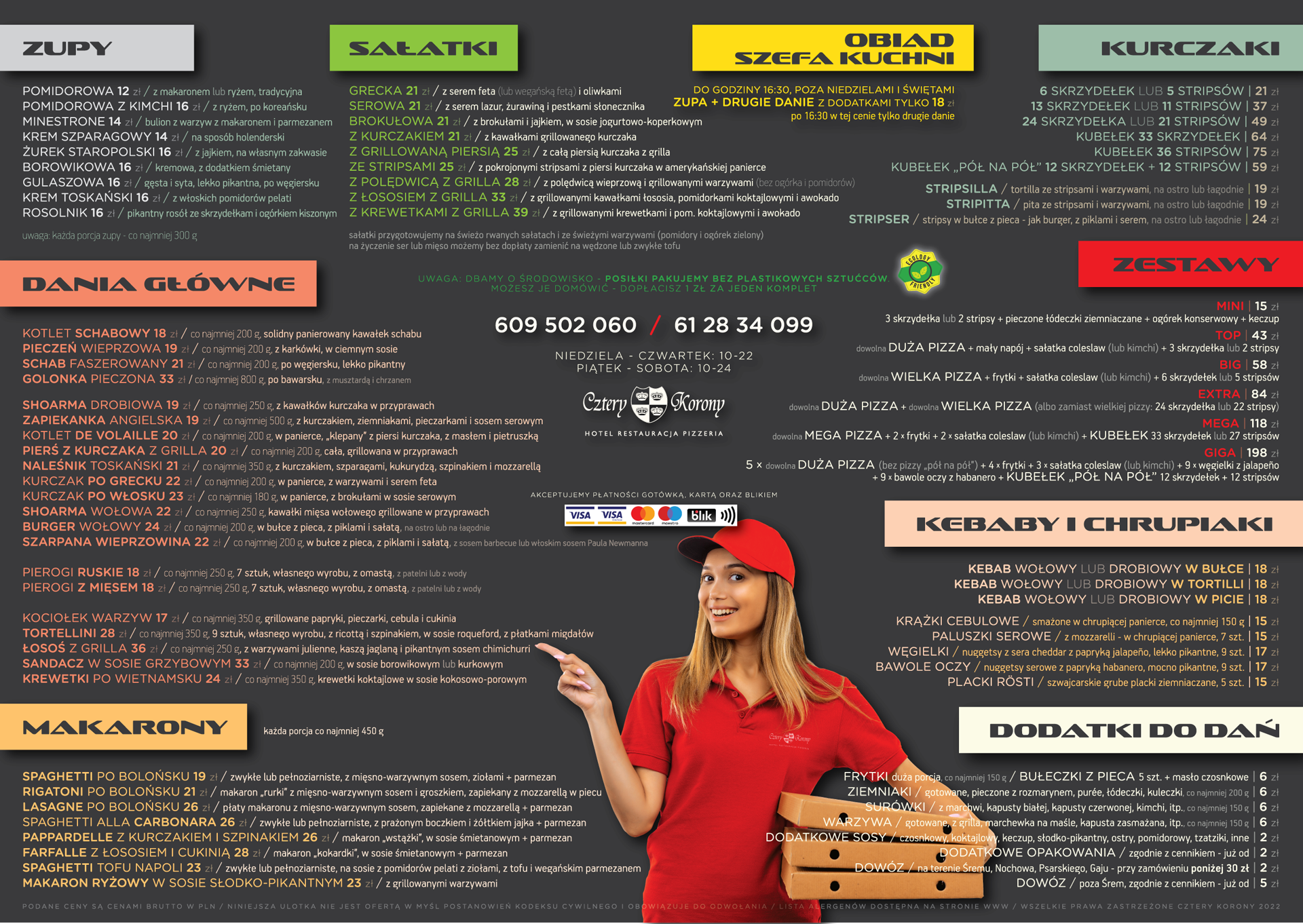 Cztery Korony - oferta na wynos i dowóz - pizza, kurczaki po amerykańsku, dania kuchni świata i dania wegańskie